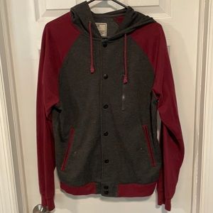 CHOR button up Jacket, Burgandy + Grey